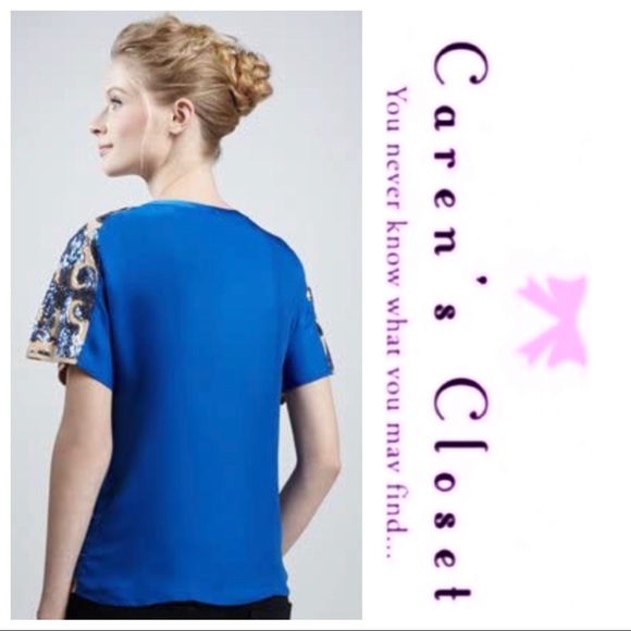 NWT Tracy Reese Royal Blue & Nude Sequined Top - Picture 2 of 7